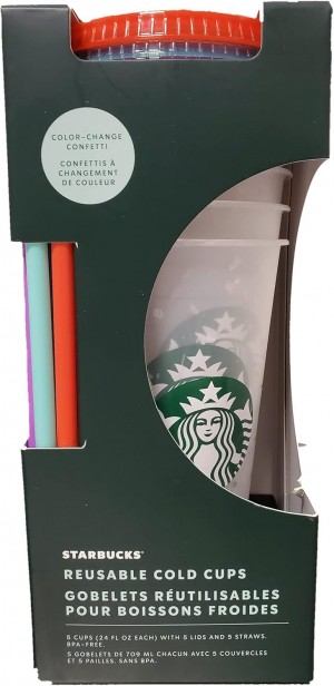 Starbucks Summer 2021 Color Changing Confetti Reusable Cold Cups Summer 24 Oz, Set Of 5 Colorati | TPULRC956